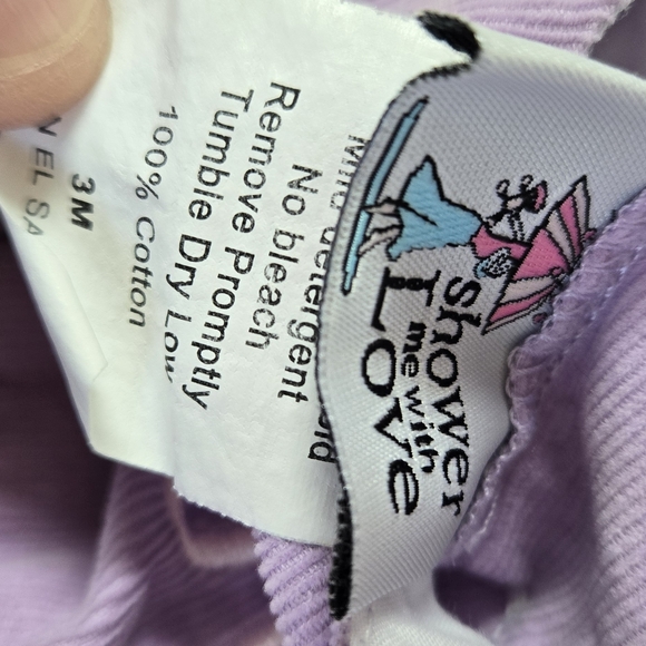 Charming Purple Ruffled Corduroy Overalls With A Monogram - Picture 2 of 3